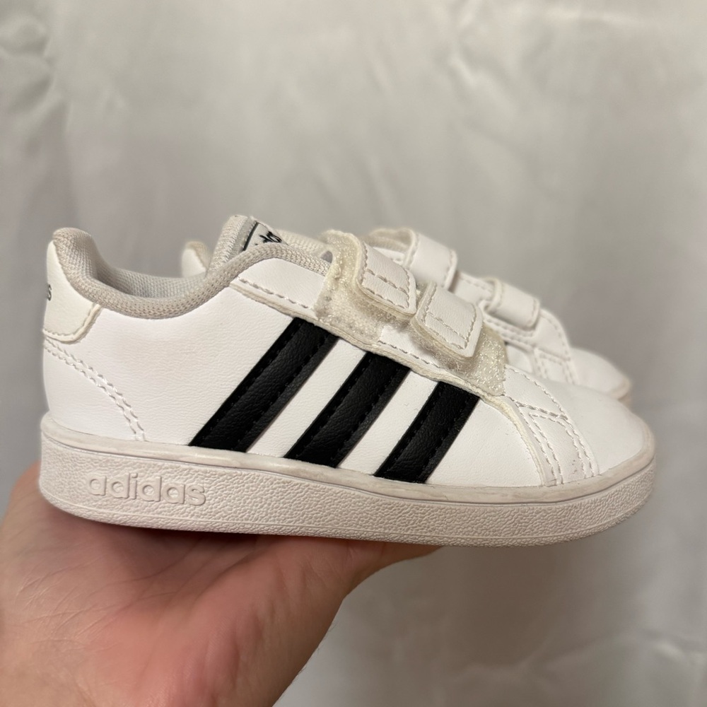 Adidas Kids White and Black Velcro Sneakers